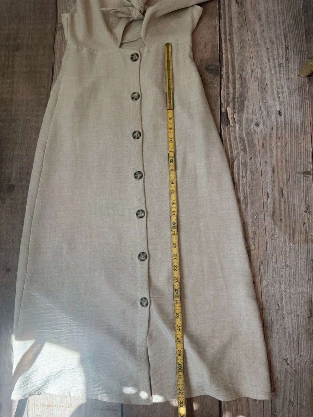 Blue Blush tan colored Tie-Front Button-Down Midi linen blend Dress - Picture 10 of 12